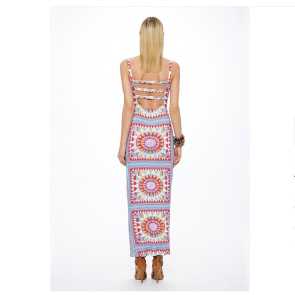 NEW Mara Hoffman XS Bodycon Maxi Dress Long Backless  Column Shakti Print White
